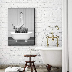 LYBOHO Black White Scottish Highland Cow Bathroom Pictures Funny Animal in the Vanna Canvas Pictures for Living Room Bathroom Bedroom Decorative Frameless (1 gabals, 50 cm x 70 cm, GDN2)