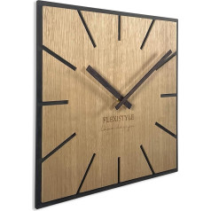 FLEXISTYLE Modern Square Large Wall Clock Wood Eco Diametrs 50 cm Silent Wood Look Oak Dzīvojamā istaba Guļamistaba Ražots ES (Tieši tā)