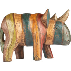 Hand Carved and Painted Wooden Rhino Rustic Style