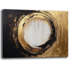 Printerland Modernes Bild, Kreis Gold, Schwarz, Wohnzimmer, Abstrakt, moderne Wandbilder, XXL, großer Druck auf Leinwand, Wanddekoration, Schlafzimmer, Küche (4,30 x 40 cm)