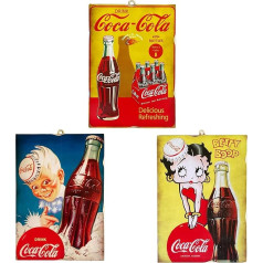 KUSTOM ART Coca Cola Betty Boop Collection Vintage stila attēla izdruka uz koka 25 x 18 cm 3 gab. iepakojumā