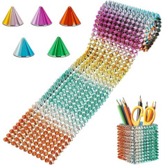 AHANDMAKER 1 Yards Nähstich Auf Spike-Nietenstreifen, 12 Reihen Kegel Flatback Punk Rock Trim Kunststoff Trim Mesh Bead Für Cosplay Performance Hochzeit Party DIY Handwerk Kostüm Verzierung, Farbig