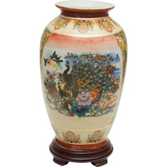 ORIENTAL Furniture Satsuma Tung Chi 14 collu porcelāna vāze ar pāvu, dažādu krāsu