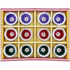 KSJONE Komplekts no 12 Diyas Diya Deepak Earthen Assorted krāsains komplekts - Diwali dekorēšana Puja - ar rokām apgleznotas Diya mājas iekštelpām