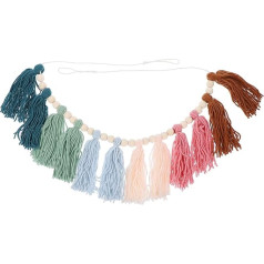 LALAFINA Boho-wohnkultur Regenbogenquastengirlande Holzperlengirlande Dekor Aus Holzperlen Hängende Verzierung Hängende Perlendekoration Perlenanhänger Mit Quaste Ornament Kranz Wandschmuck