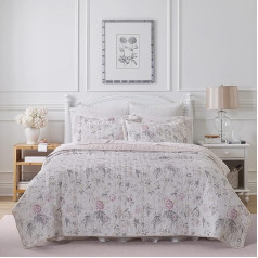 Laura Ashley Home - Breezy Floral Collection - 100% kokvilnas divpusēja, viegla un elpojoša gultasveļa, iepriekš izmazgāta, īpaši mīksta, karalienei, rozā/zaļa krāsa