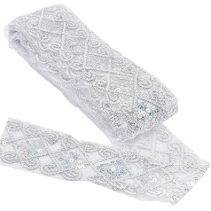 GORGECRAFT 10 jardu Sequins Lace Mesh Trim 2-1/2 collas platas mežģīņu lentes pērļu aplikācijas kostīmu kleitas aizkaru galda skrējējs padarīt apdares piederumi DIY šūšanas rotājumi balts