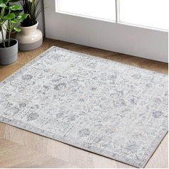 jinchan Teppich 60x90cm Türmatte Teppich Vintage Indoor Eingang Flodbar Dünner Teppich Retro Distressed Teppich Grau Multi Blumendruck Land Boho Teppich rutschfeste Fußmatte Bad Küche Schlafzimmer