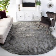 SAFAVIEH Schafsfellimitat Teppich für Wohnzimmer, Esszimmer, Schlafzimmer - Faux Fur Collection, Hoher Flor, Grau, 152 X 244 cm