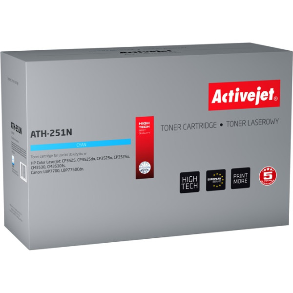 Effiki Activejet ath-251n toneris (hp 504a ce251a, canon crg-723c; augstākais; 7000 lappuses; zils)