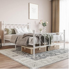 ‎Jurmerry JURMERRY Divvietīgas metāla gultas rāmis Modernā stila headboard Footboard Heavy Duty matrača pamatne 190x135cm (balta)