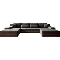 Juskys Malbun Sofa with Sleep Function - Living Landscape with Bed Box & LED - Fabric Cover Sofa Bed Living Room U Shape Couch Lighting - Dark Grey