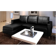 Hovothy L-Shaped Sofa 3-Seater Black Living Room Furniture Living Room Couch Living Room Chair Living Room Sofa Faux Leather Sofa Recliner Chair Modern Couch 3 Seater Sofa 3 Seater with Sleep Function