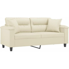 Vidaxl 2 vietų sofa, sofa su dekoratyvinėmis pagalvėlėmis, svetainės sofa, minkšta sofa, fotelis, relaksacinė sofa, poilsio sofa, poilsio sofa, relaksacinė sofa, kreminė dirbtinė oda