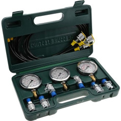 Diyeeni Hydraulic Tester with Carry Box, Hydraulic Pressure Tester, Hydraulic System Test Case, Pressure Gauge Diameter 63 mm (250/400/600bar), Test Hose 1500 mm, Coupling G1/4, R1/4