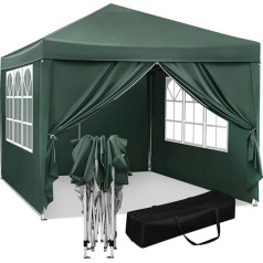 Gazebo Pop-Up ūdensizturīga saliekamā lapene Saules aizsardzība Pasākuma lapene ar sānu sienām Dārza lapene uz patio kempinga festivāla pagoda telts izgatavota no Oxford metāla rāmja 3 x 3 m zaļa