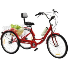 Awolsrgiop Dreirad für Erwachsene 24 Zoll Klappbar, 3 Räder 7 Gang Adult Fahrrad Erwachsenendreirad Dreirad Fahrrad Tricycle Fahrrad Cruise Bikes Mit LED Licht Gemüsekorb Becherhalter