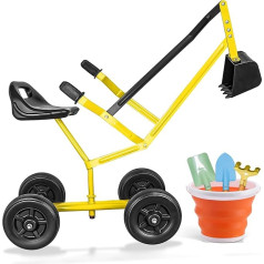 KOVOME Sandpit Excavator with Swivel Seat, Metal Excavator Crane for Sand, Dirt and Snow, Outdoor Beach Toy, Age 3+ Children's Game Tool Set with Shovels and Bucket