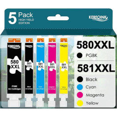 Kerfoink WorkInk PGI-580 CLI-581 XXL kasetnes priekš Canon 580 581 Multipack Canon TR8550 printeru kasetnes priekš Canon Pixma TR8550 TS705 TS6350 TS8350 TS8250 TS6150 TS9550 TS6151 TR8500 (PGBK BK c m y 5 pack)