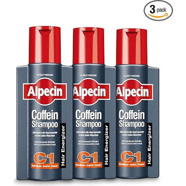 Alpecin Šampūns ar kofeīnu C1-3 x 250 ml - pret iedzimtu matu izkrišanu | Ievērojami vairāk matu | Stiprina matu saknes un matu augšanu | Matu kopšanas līdzekļi vīriešiem Ražots Vācijā