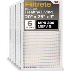 Filtrete 20 x 25 x 1 AC Ofen-Luftfilter, MERV 5, MPR 300, erfasst unerwünschte Partikel, 3 Monate plissiert, 2,5 cm elektrostatischer Luftreinigungsfilter, 6er-Pack (tatsächliche Größe 49,5 x 62,7 x