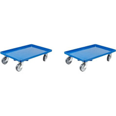 SparSet 2 x transportēšanas rullīši Euro kastēm 60 x 40 cm ar gumijas riteņiem Zils slēgts klājs 2 grozāmie riteņi un 2 fiksētie riteņi Kravnesība 300 kg kastes rullītis Loģistika Rullīšu ratiņi Professional