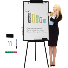 Trīskājainā tāfele 90 cm x 60 cm Dry Wipe Easel Regulējams baltās tāfeles augstums Magnētiskā pastāvīgā Flip Chart tāfele birojam klasei un mājai