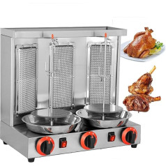 CYTBEK Vertikālās Döner-Kebab-Grillmaschine, Rotisserie-Grills, 360° automaticischer rotierender Grillofen mit 3 Brennern, Fleischauffangpfanne, Truthahn-BBQ-Grill für Zuhause, Party, Garten Silver