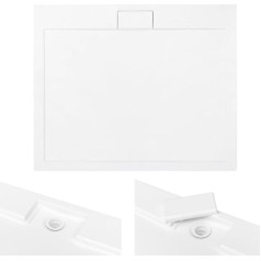 VBChome Viega fi50 dušas paliktnis Super Flat Square 90 x 90 cm White Smooth + Drain Fitting Vannas istabas komplekts Cover Plate Sanitārie akrila izstrādājumi