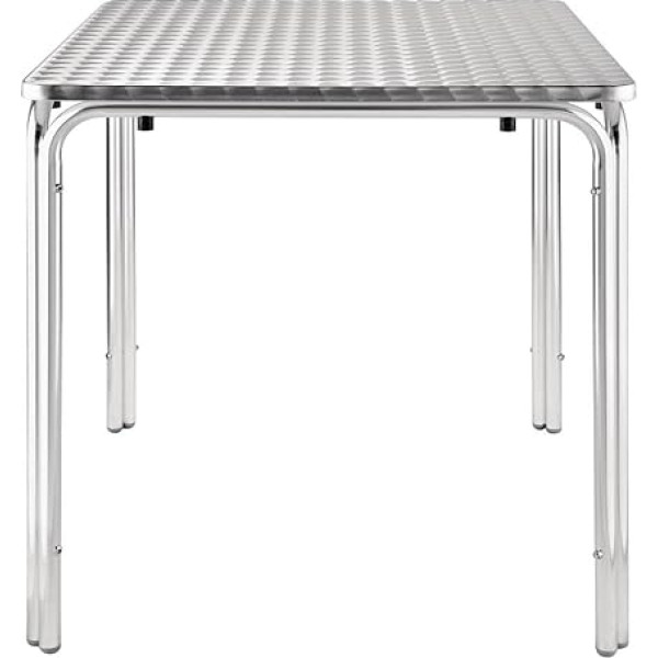 Bolero Stapelbarer quadratischer Tisch für den Innen- und Außenbereich Café Restaurant Bistro Terrassentisch 700mm, Aluminiumgestell, Edelstahlplatte, Abmessungen: 720(H) x 700(B) x 700(T) mm | U505