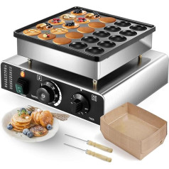 Moongiantgo Electric Poffertjes Maker, 25 Holes, Stainless Steel Muffin Pancake Machine, 50-300°C Temperature and 5 Minute Timer Control, Versatile Non-Stick Pancake Machine, 220 Volt