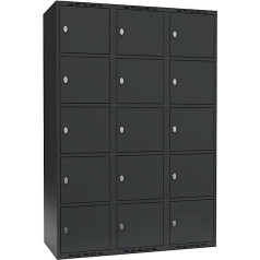 kaiserkraft | Schließfachschrank Fydor | 5 Fächer | grau | B 1200 mm | 3 Abteile | flache Dachform | Vorhängeschloss