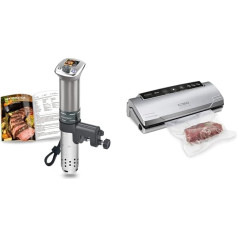 Sous-Vide Garer Ultra kluss niršanas cirkulators: Krāsains LCD displejs | G320 Pro Silver Machine, bezsuku līdzstrāvas motors | 1100 Watt | IPX7 KitchenBoss & CASO VC10 Vacuum Sealer - Vakuumiepakotājs