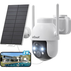 ieGeek 2K 3MP HD ārējā saules novērošanas kamera, 360° PTZ novērošanas kamera, āra baterija, 2,4GHz WLAN kamera ar PIR kustības sensoru, krāsu nakts redzamības, divvirzienu audio, mākoņa/SD krātuve, IP65