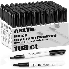 ARLTR Trocken abwischbare Marker, 108 Stück, schwarze Whiteboard-Marker, Keilspitze, geruchsarm, trocken abwischbare Marker für Schule, Büro, Zuhause