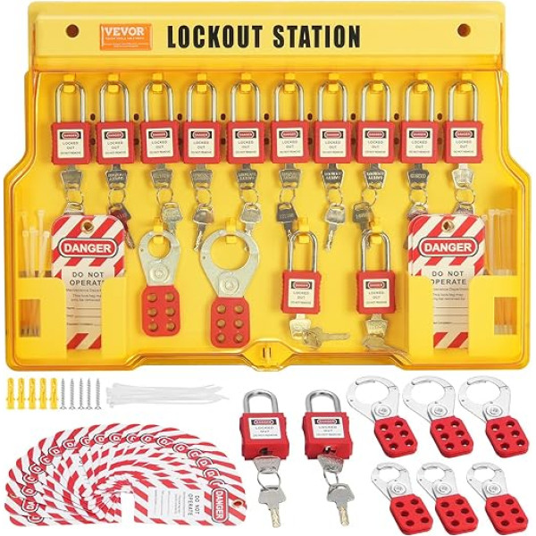 VEVOR Elektrisches Lockout-Tagout-Kit, 60-teilige Sicherheits-Lockout-Tagout-Station inkl. Vorhängeschlösser, Haspen, Anhänger, Nylonbinder, Erweiterungskit und Lockout-Stationsplatine