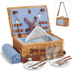 DHAEE Wicker Picnic Basket Set for 2 Person with Cooler Compartment and Waterproof Picnic Blanket, Removable Strap, Wine Bag, Cutlery Set for Camping, Day Travel, Beach, Hiking, BBQ and