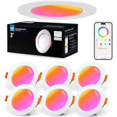 VARICART LED iebūvēts prožektors, 230 V, RGB Alexa, viedais LED prožektors, plakans, Bluetooth, 7 W, silti balts, 6 komplekti, LED iebūvēti prožektori, aptumšojami, krāsaini, griestu prožektori, mūzikas sinhronizācijas programma