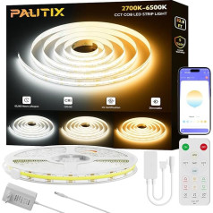 PAUTIX COB COB LED lente CCT Warm White Cool White, 10 m Dimmable 2700 K - 6500 K ar Smart App Control 6400 LEDs 24 V LED gaismas lentes komplekts ar barošanas avotu, CRI93+ Super spilgts virtuves TV DIY vajadzībām