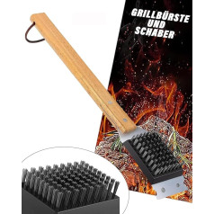 Grila birste un skrāpis, BBQ grila birste āra grilam, 3-in-1 grila tīrīšanas birste ar skrāpi, īpaši gara 38 cm grila tīrīšanas birste ar cietkoksnes termoizolācijas rokturi