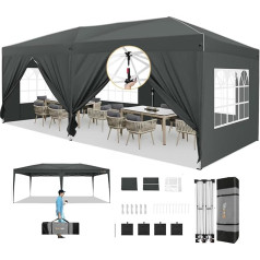 Hoteel Pavillon 3x6 Faltpavillon 3x6 Wasserdicht Stabil Winterfest,Partyzelt 3x6 Pop Up Pavillion Klappbar mit 6 WändeN|4 Sandsäcke|3 Höhenverstellbar|UV-Schutz