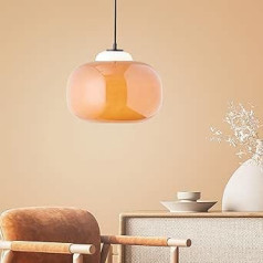 Lightbox dimmable Pendant Lamp with Orange Glass Shade | Augstumu regulējams piekaramais gaismeklis ar saīsināmu kabeli - Max. 1,29 m augstums un 30 cm diametrs - E27 ligzda - izgatavots no stikla/metāla