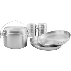 Tatonka Camping Cookware Picnic Set II (8 Pieces) - Посуда из нержавеющей стали для пикника на двоих - с кастрюлей, крышкой, 2 тарелками и 2 чашками с крышками - нето