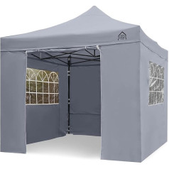 All Seasons Gazebos 3 x 3 m Fully Waterproof Folding Gazebo with 4 High-Quality Side Panels - Metallic Grey