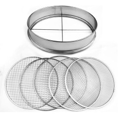 5-in-1 Stainless Steel Garden Sieve - Ground Sieve Sand Sieve Compost Sieve with 5 Interchangeable Sieve Inserts Diameter 3,6,9,10,12 mm for Garden, Soil, Sand, Compost Stones - Round, 30 x 7.5 cm