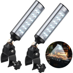 Meonum Pack of 2 Grila LED lampas āra grilam, ar akumulatoru darbināmas BBQ grilēšanas lampas ar regulējamu 360 grādu C formas skavu, 12 LED lampas āra grilam, iekļautas baterijas