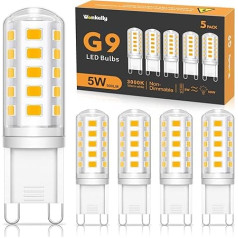 Wonkelly G9 LED spuldzes, silti balta, 5W, 500LM, 3000K, 50W halogēnās spuldzes aizvietotājs, G9 LED spuldze, bez apgaismojuma, bez mirgošanas, 360° staru leņķis, maiņstrāva 220-240V, enerģiju taupoša spuldze, 5 gab. komplektā