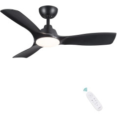 CJOY Griestu ventilators ar apgaismojumu, griestu ventilators ar tālvadības pulti, kluss, melns, 107 cm, līdzstrāvas motors, aptumšojams, 6 vēja ātrumi, regulējama krāsu temperatūra