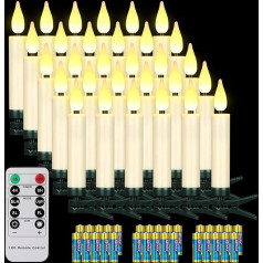 yunsheng Pack of 30 LED Ziemassvētku eglīšu sveces bezvadu ar tālvadības pults taimeri, ar akumulatoru darbināmas nedegošas mirgojošas Ziemassvētku sveces, Ziemassvētku eglīšu sveces pasaku gaismiņas, IP64, (ietilpst 30