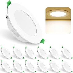 ALUSSO LIGHTING 5 W LED iegremdējamais prožektors, 230 V, 350 lm, 4000 K, ļoti plakans, plāns, mini griestu prožektors, uzstādīšanas dziļums 30 mm, IP44, iegremdējamais apgaismojums vannas istabai, viesistabai, virtuvei, 12 gab. komplekts